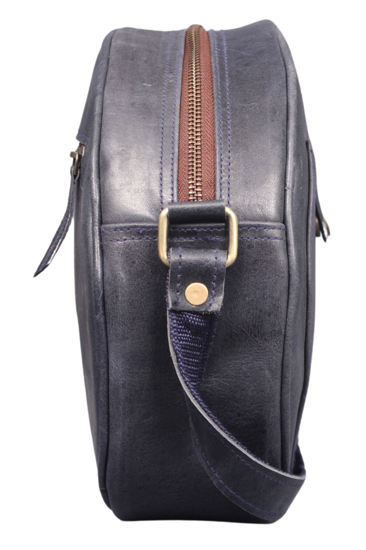 Crossbody Purse Buffalo Leather Hobo Women Semi Circle Zipper Blue Bag